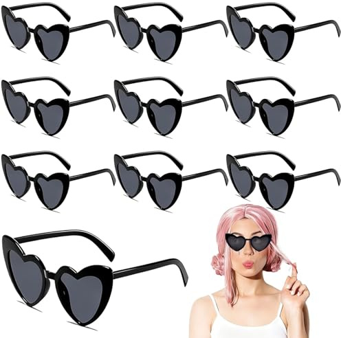 oooaooo 10 stycken hjärta solglasögon set, svarta solglasögon hjärta, solglasögon hjärtform hjärtglasögon, festglasögon fashionabla festglasögon för bröllop dekorationer fester