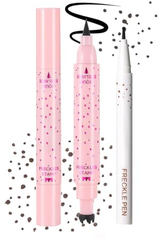 Prreal 2 in 1 Eyeliner Freckle Pen,2PCS Freckle Stamp Black Liquid Eyeliner | Natural Lifelike Freckles Makeup, Soft Dot Pen Magic Fake Freckles Waterproof Longlasting, Espresso