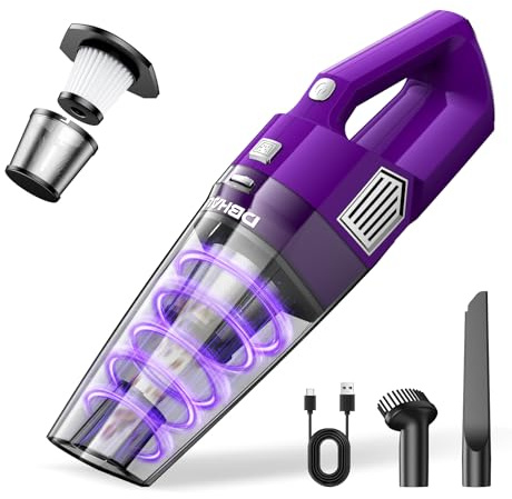 DBHAL Handheld Vacuum Cordless, 15000PA Powerful Suction Car Vacuum Cleaner Lightweight with Multi Accessories, Hand held Vacuum Cleaner Cordless Rechargeable for Car Home