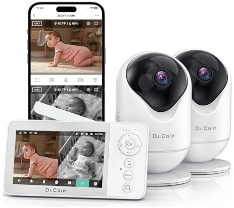 Dr.Care 4 Zoll WLAN Babyphone mit 2 Kameras, 1080p, App & Bewegungsalarm | 2500mAh Wechselakku,390m Reichweite, Dreifach-Schutz, VOX-Modus, 4x Zoom, 300° Pan & 75° Tilt, Multi-User, VistaView Lite RB