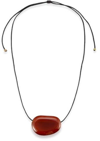 Grozilym Bean Pendant Necklace for Women, Minimalist Pebble Charm on Adjustable Black Cord, Chunky Gold Statement Necklace