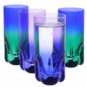 Krosno – Longdrink-, Wasser- & Saftgläser 300 ml – 4er Set – Aurora Kollektion – Handbemalt – Bleifreies Kristall – Geschenk – Violett-Blau & Grün-Blau