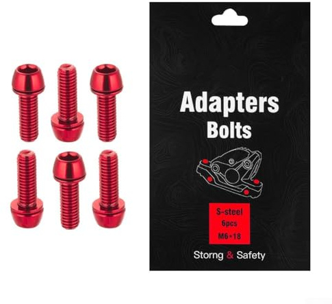 Gdfnmogo Adapter M6 × 18 mm, Edelstahl, für Fahrradkomponenten, 6 Stück für Plus für Fahrradbremsklemme, Beschichtung für Mountainbikes, Schrauben für Straße, für Scheiben, PVD-Radfahren (rot)