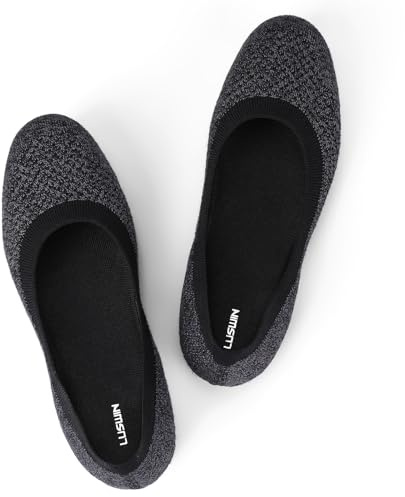 LUSWIN Women's Minimalist Ballet Flats Dressy Round Toe Knit Flats Comfortable Slip On Work Business Office Daily Barefoot Shoes,Black EU37