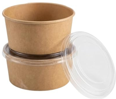 WINN EXIM Kraft Paper Bowls - 1000ml / 35oz (Pack of 200) | Eco Friendly & Biodegradable | Disposable Takeaway Bowls with lids for Deli, Pasta, Rice, Dessert, Salads & Street Food | Leak Resistant