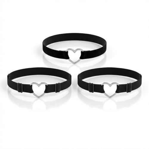 AEUXZA 3er Set Choker & Beinketten, Gothic Halsband & Oberschenkelband mit Herz-Anhänger, Verstellbarer Schmuck für Cosplay, Halloween & Party, Schwarz