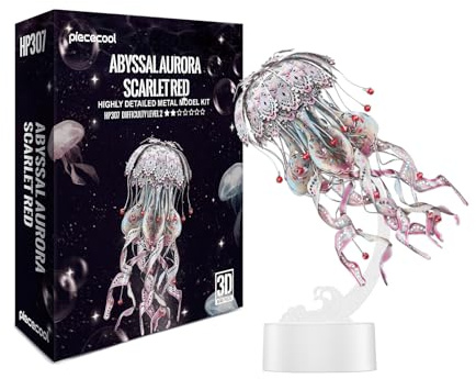 Piececool Puzzle 3D en métal - Lampe méduse - Kit de modélisme pour adulte - Avec prise électrique - Puzzle 3D pour 430 en acier inoxydable - 61 pièces - Rose