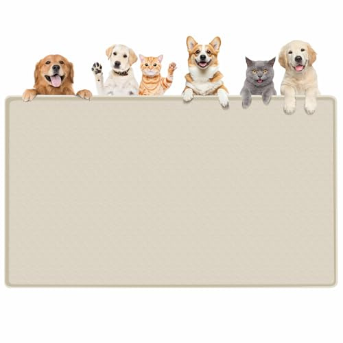 Bartuke groß Hundefuttermatte Silikon,130x65cm Unterlage mit Rand XXL,Beige | Napfunterlage Hund, rutschfest Silikonmatte groß, Platzdeckchen für Haustiere & Schale, Wasserdicht, leicht zu reinigen
