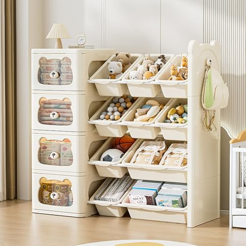 OIFJROIW Spielzeugaufbewahrungssystem Spielzeugkiste für Kinder mit Kunststoffbehältern Aufbewahrungsschrank mit Schubladen Bücherregal-Bodenkiste für Kleinkinder(38.97 * 15.35 * 36.22in)