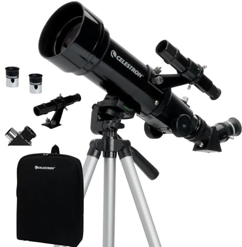 Celestron 21035-ADS Kit telescopio rifrattore da viaggio Scope 70 con zaino, nero (esclusiva Amazon con oculare aggiuntivo da 4 mm e lente di Barlow 3x)