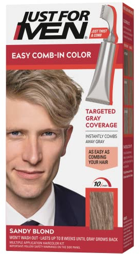 Just For Men Easy Comb-In Color Mens Hair Dye, Easy No Mix Application with Comb Applicator - Sandy Blond, A-10, Pack of 1