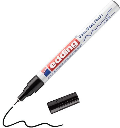 edding 780 gloss paint marker - black - pack of 1 paint marker - extra-fine round nib 0.8 mm - paint pen for glass, pebbles, wood, plastic, paper - waterproof, high coverage