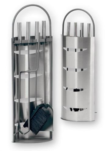 FIREFIX K2401 Kaminbesteck 5-teilig, 230 x 140 x 660 mm (BxTxH), Besteckteile und Griff am Ständer grau lackiert, Ständer und Griffe aus Edelstahl
