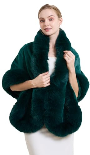 BEAUTELICATE Faux Fur Wrap Shawl Women’s Large Cape Stole Bridal Bridesmaids Shrug for Winter Wedding Evening Christmas Halloween Party(One Size, Moss Green)