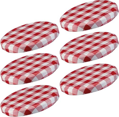 Westmark 6 Schraub-/Twist-Off-Deckel für Einmachgläser, rund, ø 82 mm, Weißblech, Rot-Weiß, Karriert, 40952270, Farbig
