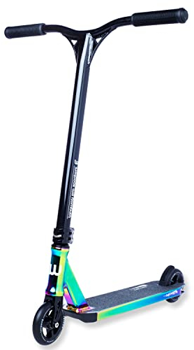 Longway Stunt Scooter – Metro – Profi StuntScooter, IHC Compression, 6061 T6 Alu, ABEC 9, PEG-cuts, 110mm Wheels mit Alu Core, CNC-cuts, Freestyle Scooter, Kickscooter, Rainbow, Schwarz Neo Chrome