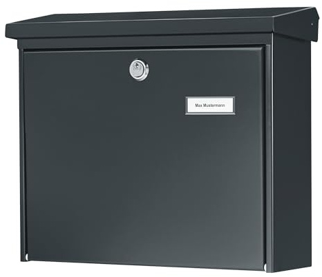 BURG-WÄCHTER Briefkasten mit Öffnungsstopp, A4 Einwurf-Format, EU Norm EN 13724, Verzinkter Stahl, Amsterdam 867 ANT, Anthrazit