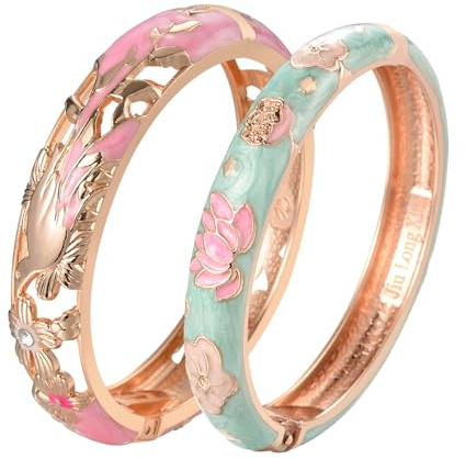 UJOY Bracelet en émail pour femme - Fait à la main - Bracelet floral pour femme - Cadeau vintage - Cuivre doré - Bracelet d'amour pour la Saint-Valentin - Avec boîte souvenir