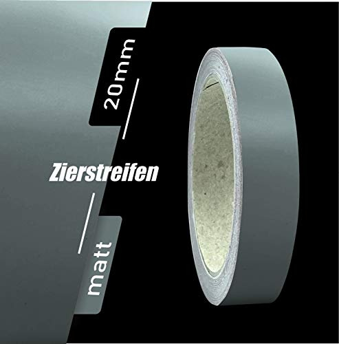 siviwonder Zierstreifen selbstklebend Folie Dunkelgrau Grau Matt matt 20 mm x 10 m Rolle Dekorband Auto Motorrad Fahrrad Wohnwagen Boot Pinstripes Klebeband für Konturmarkierung Linien Dekoration Rand