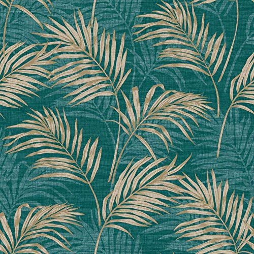 Grandeco Lounge Palm Wallpaper (Teal)