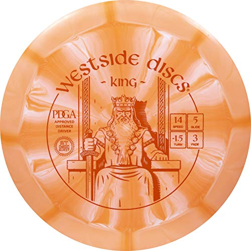 Westside Discs Origio Burst King Disc Golf Driver | Maximal distans Frisbee golfdriver | Enkelt avstånd för nybörjare | 170 g Plus | Stämpelfärg och bristande mönster varierar (orange)