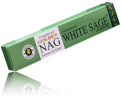 Vijayshree Golden Nag Agarbatti Räucherstäbchen Incense Sticks + AV AVIShI Holder Räucherstäbchenhalter (Golden Nag White Sage, 6)