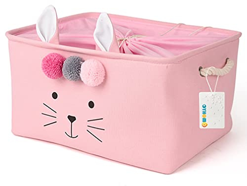 OYHOMO Groß Aufbewahrungskorb Kinder Aufbewahrungsbox Faltbare Stoff Spielzeugkiste mit Kordelzug für Kinderzimmer Regal Schrank - Rosa