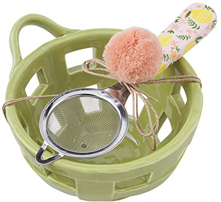 Mud Pie 41540015G, verde, juego de bayas, cesta de 3.5 x 5.5 pulgadas de diámetro | Colador de 7.25 pulgadas