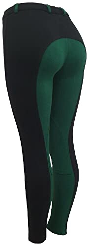 Astile Horse Riding Ladies Soft Stretchy JODPHURS/Jodhpurs JODS JODHPHURS (Black/Green, UK 12 (Waist 30''))