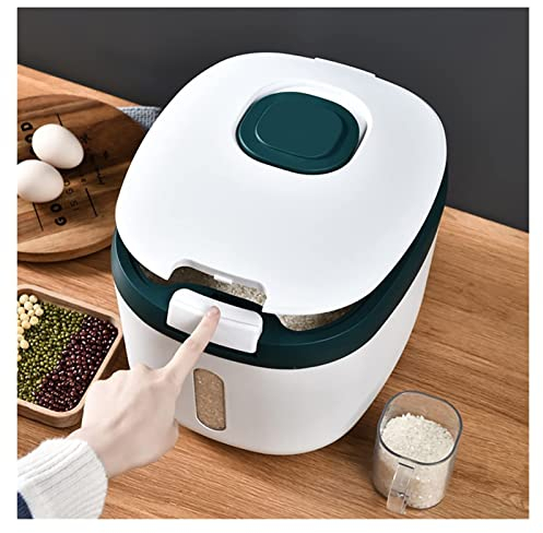 15kg Large Capacity Rice Bucket - Cereal Dispenser Countertop - Food Dispenser with Sealed Lid & Measuring Cup - One-Button Press Out Rice Design - for Smart Kitchen Storage