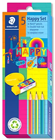 STAEDTLER Happy Set 61 Schul-Set – 3 HB, Radierer & Spitzdose | Ergonomisch zum Malen & Schreiben – für Kinder, Zeichnen-Set – Art.-Nr. 61 SC3 HA