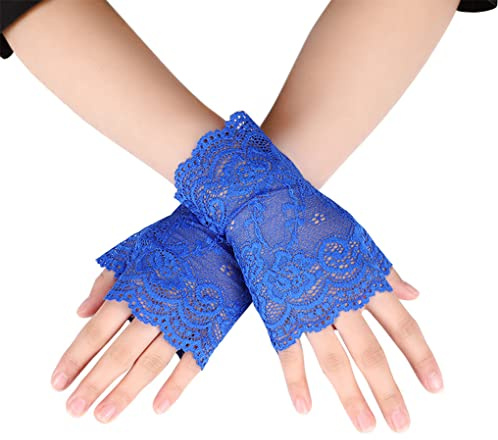 Ailan Femmes mitaines dentelle Rose sans doigts mariage danse fête gants soeur mariée mode confortable respirant décor, Bleu