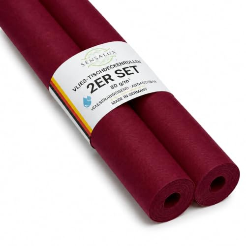 Sensalux Vlies Tischdeckenrolle 2er Set 1,00 x 25 m Bordeaux, 80 g/m² | abwaschbar, wasserabweisend, stoffähnliche Tischdecke Rolle, OEKO-TEX, Party, Catering, Gastro