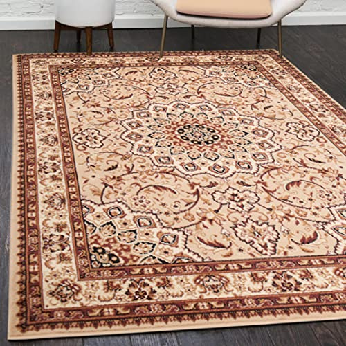 Mazovia Groß Teppich Wohnzimmer 250x350cm Creme Orientalisch Traditionell | Teppich für Schlafzimmer Büro Esszimmer Beige Weich Pflegeleicht Tierfreundlich Allergikerfreundlich Fußbodenheizungsgeeignet