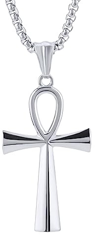 LeapoFaith Cross Pendant for Car Rear View Mirror Decor Hanging Ornament Stainless Steel Coptic Ankh Cross Necklace Amulet Crucifix Jewelry Men Christian Gift (Silver)