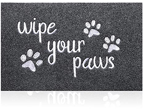 HLFMVWE Front Welcome Entrance Door Mats Mud Absorbent Resist Dirt Durable Rugs for Indoor Outdoor Entry Garage Patio High Traffic Areas Shoe Rugs (Gray&Wipe your Paws) 45 x 70 cm