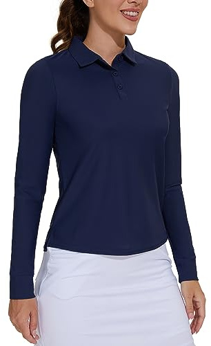 M MOTEEPI Poloshirt Damen Langarm Polo Shirt Sportshirt Damen UPF 50+ Funktionsshirt Langarm Langarmshirt Tennis Outfit Laufshirt mit 3 Tasten
