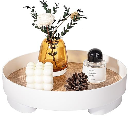 Decorative Tray Coffee Table Tray Round Trays for Home Decor Bathroom Counter Tray Perfume Organizer for Dining Table, Dresser, Kitchen, Large White