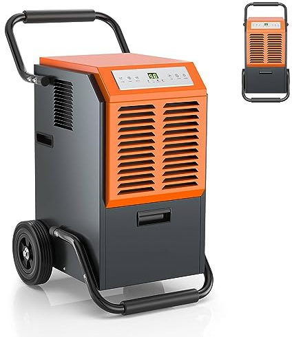 GiantexUK 63L/Day Commercial Dehumidifier, Industrial Air Dehumidifier with Digital Display, Continuous Drainage, Auto Defrost, 5.5L Water Tank, 24H Timer & Wheels, Building Drier for Basement Garage