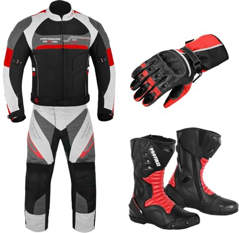 Inflori Motorbike Suit for Men Motorcycle Waterproof Jacket Trouser CE Approved for All Weather with Gloves and Boots (Regular, X-Large, Red)