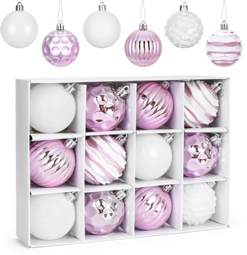Palle di Natale Rosa Viola, 12 Pezzi Palline Albero Natale Grandi, Palla di Natalizie 6cm, Palline di Plastica Decorazioni, Decorazioni per Feste, set di Ornamenti per l'albero di Natale