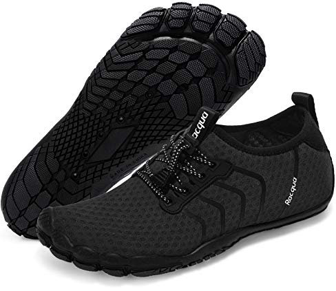 Racqua Chaussures d'eau séchage Rapide Pieds Nus Plage Sports Nautiques Natation Surf Piscine randonnée plongée Hommes Femmes Marche Noir 36