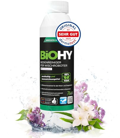 BiOHY Limpiador de suelos para todos los robots con aroma primaveral (250 ml) | Detergente concentrado para todos los robots limpiadores y aspiradores con función húmeda | Sin espuma y sin rayas |