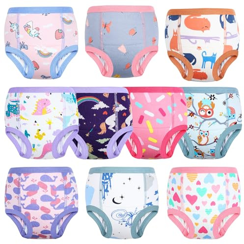 FLYISH DIRECT Calzones de Entrenamiento 10 Paquetes, Bragas de Aprendizaje Niños, 100% Algodón Absorbentes Pantalones de Entrenamiento para Niñas 5 Años, Rosa