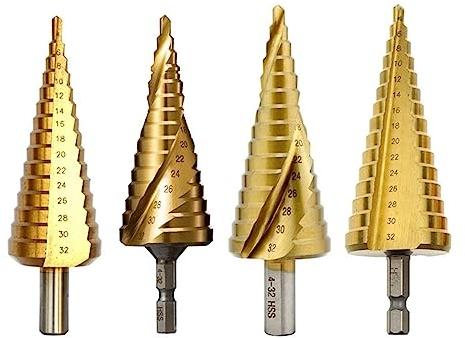 Stufenbohrer HSS Spiral gerade gerillt Dreieck Sechskant Schnellwechselschaft Metall Holzbearbeitung (Color : Titanium Type 4, Size : 6-35mm(13 Steps))