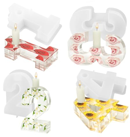 JOBYNIM Silikonform Zahlen 1-4, Adventszahlen 3D Kerzenständer Form, Weihnachten Dekorative Tischdekorationen Moulds
