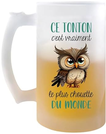 Planetee Chope ce Tonton le Plus Chouette | Verre à Bière Pinte Famille Prénom Cadeau Anniversaire Noël Humour
