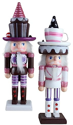 MAGICLULU Marionnette Casse-Noisette en Bois 25 Cm, Décoration Noël Brillante, Surface Lisse Et Dessous Antidérapant, Lot De 2 Pièces, Ornement De Table pour Fête Et Maison