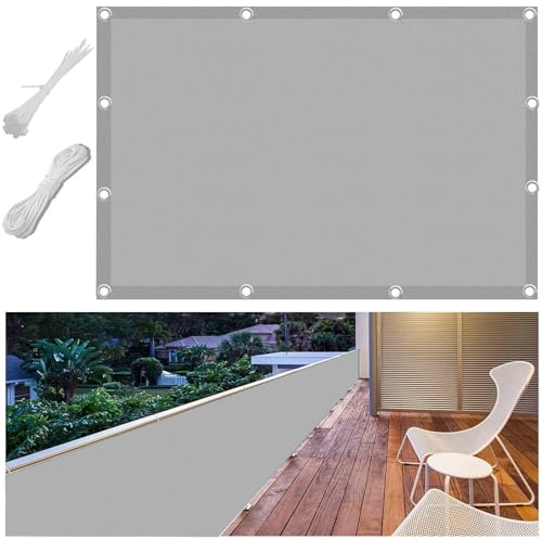 FlySoul Gartensichtschutz Balkon Verkleidung 100x300cm Blickdicht Wasserdicht Windschutz für Terrasse Garten Zaun Pavillon mit Kabelbinder Wasserdichtes Polyestergewebe Hellgrau
