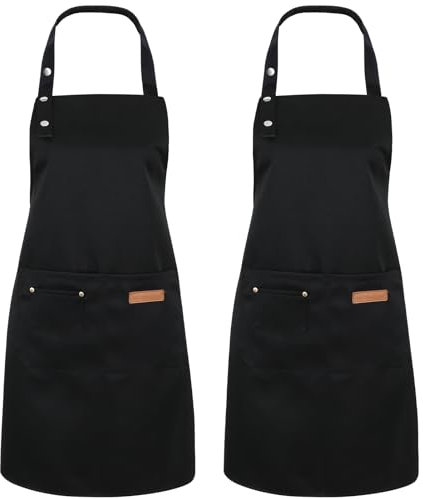 Invalidism 2 Pack Kitchen Apron for Women,Unisex Adjustable Cooking Aprons with Pockets,Canvas Waterproof Apron Chef Bakers Aprons for Home Kitchen Restaurant Coffee House(Bib)